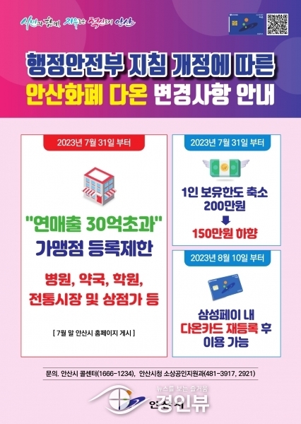 안산화폐 다온, 이달 말부터 연매출 30억 초과 가맹점 등록 제한