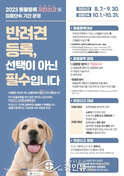 평택시 반려동물 등록 자진 신고 및 집중 단속 기간 운영